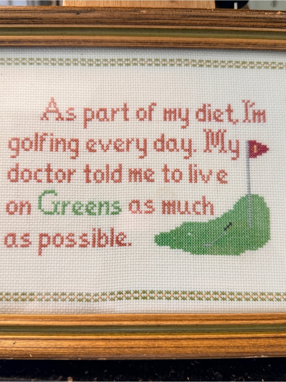 Cross Stitch Golf Quote Wall Art - Green and Coral